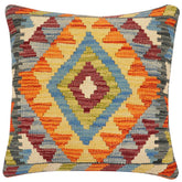 handmade Traditional Pillow Rust Blue Hand-Woven SQUARE 100% WOOL  Hand woven turkish pillow  2 x 2